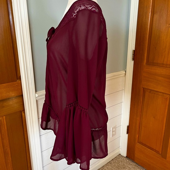 Taylor & Sage Burgundy Boho Flowey Blouse - Picture 5 of 8